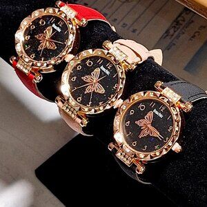 Ladies Inschic Butterfly Faux Leather Band Quartz Watches